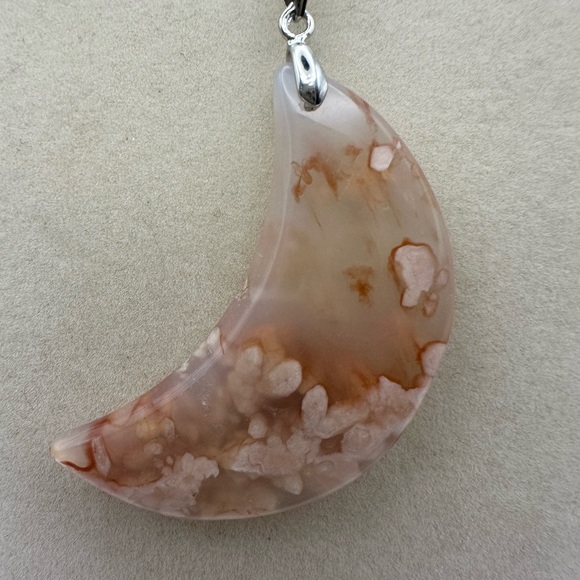 Flower Agate Moon Pendant Necklace - Picture 3 of 6